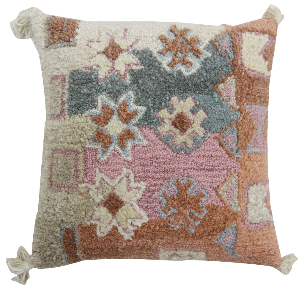 Multicolour embroidered cushion cover with tassels