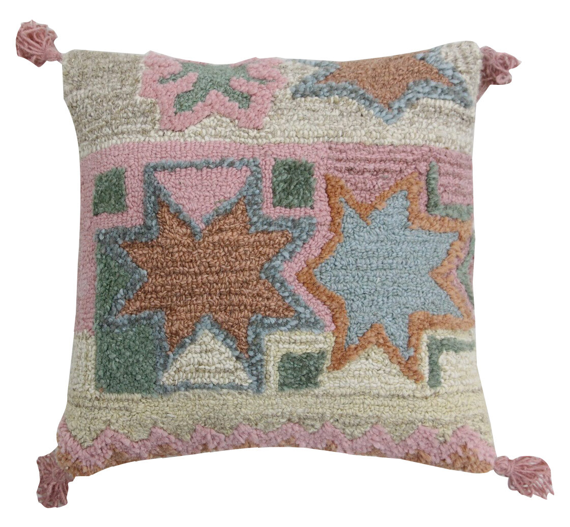 Pastel star pattern cushion cover with tassels