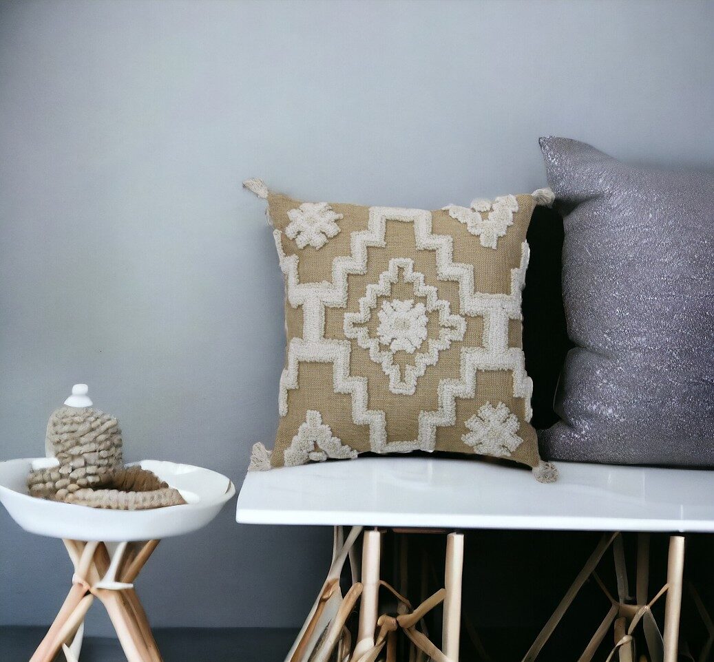 Tufted diamond cushion cover on a white armchair