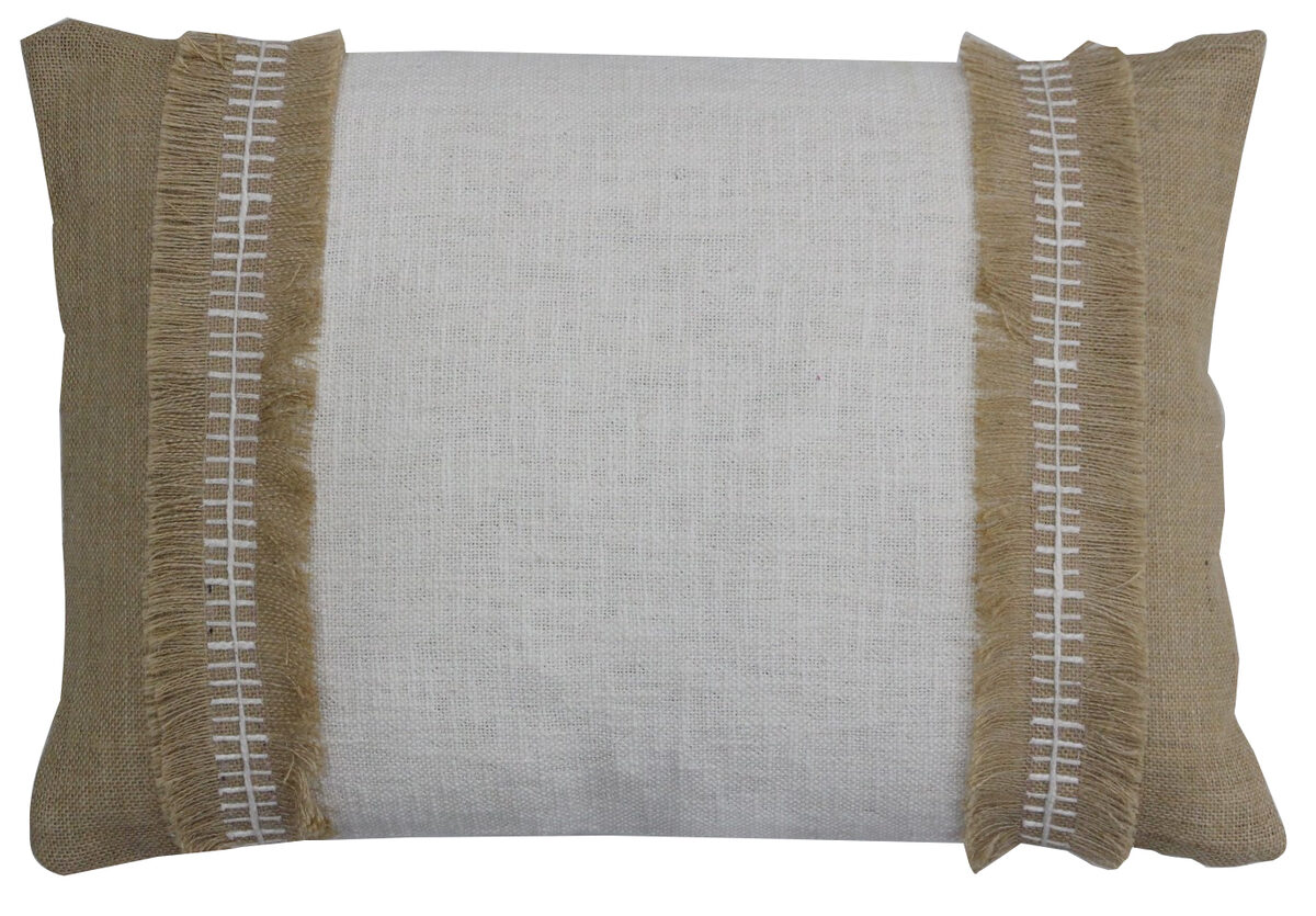 Natural lumbar cushion cover with stitched stripes