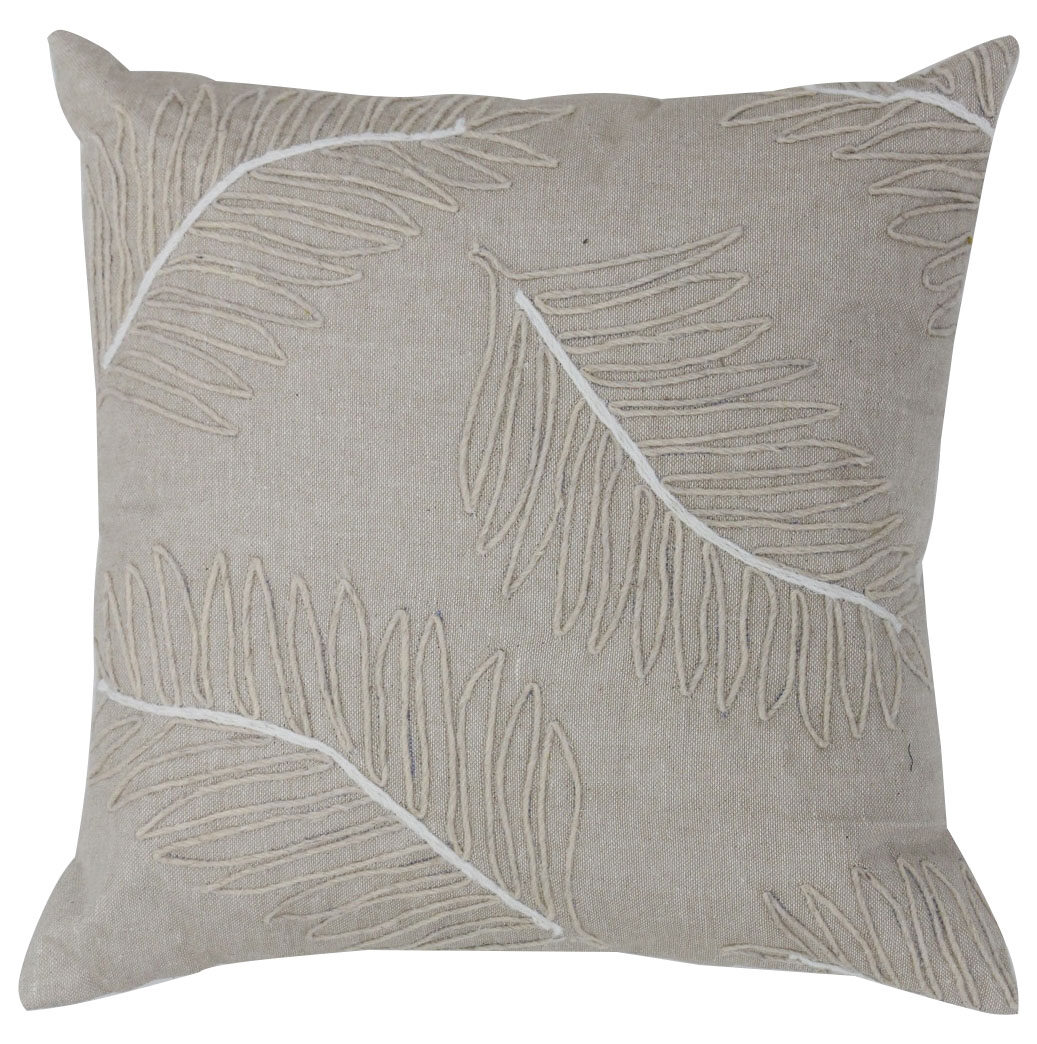Natural cushion cover with embroidered leaf lines