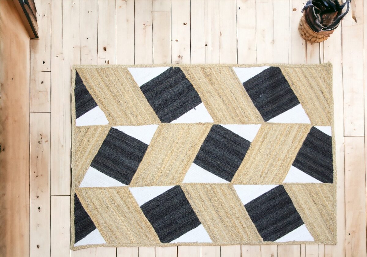 Jute and black herringbone rug