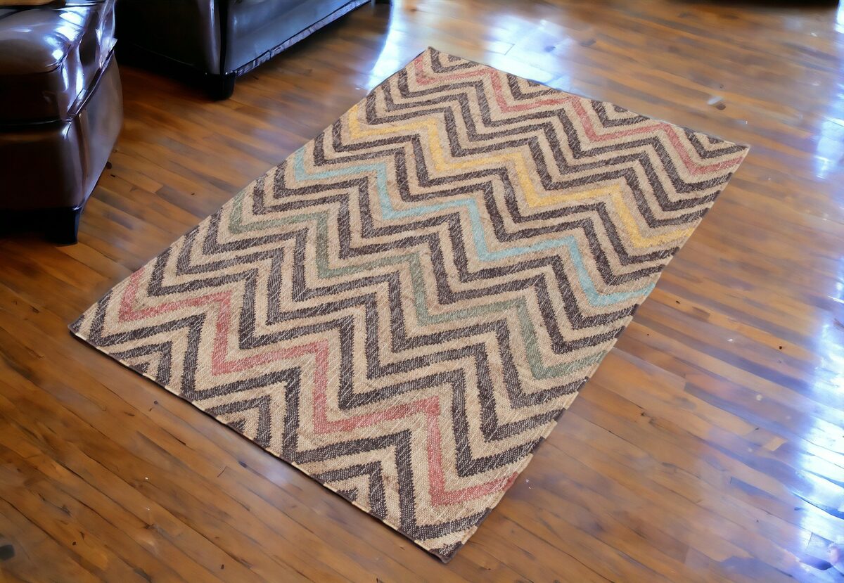 Chevron rug in natural and rust tones