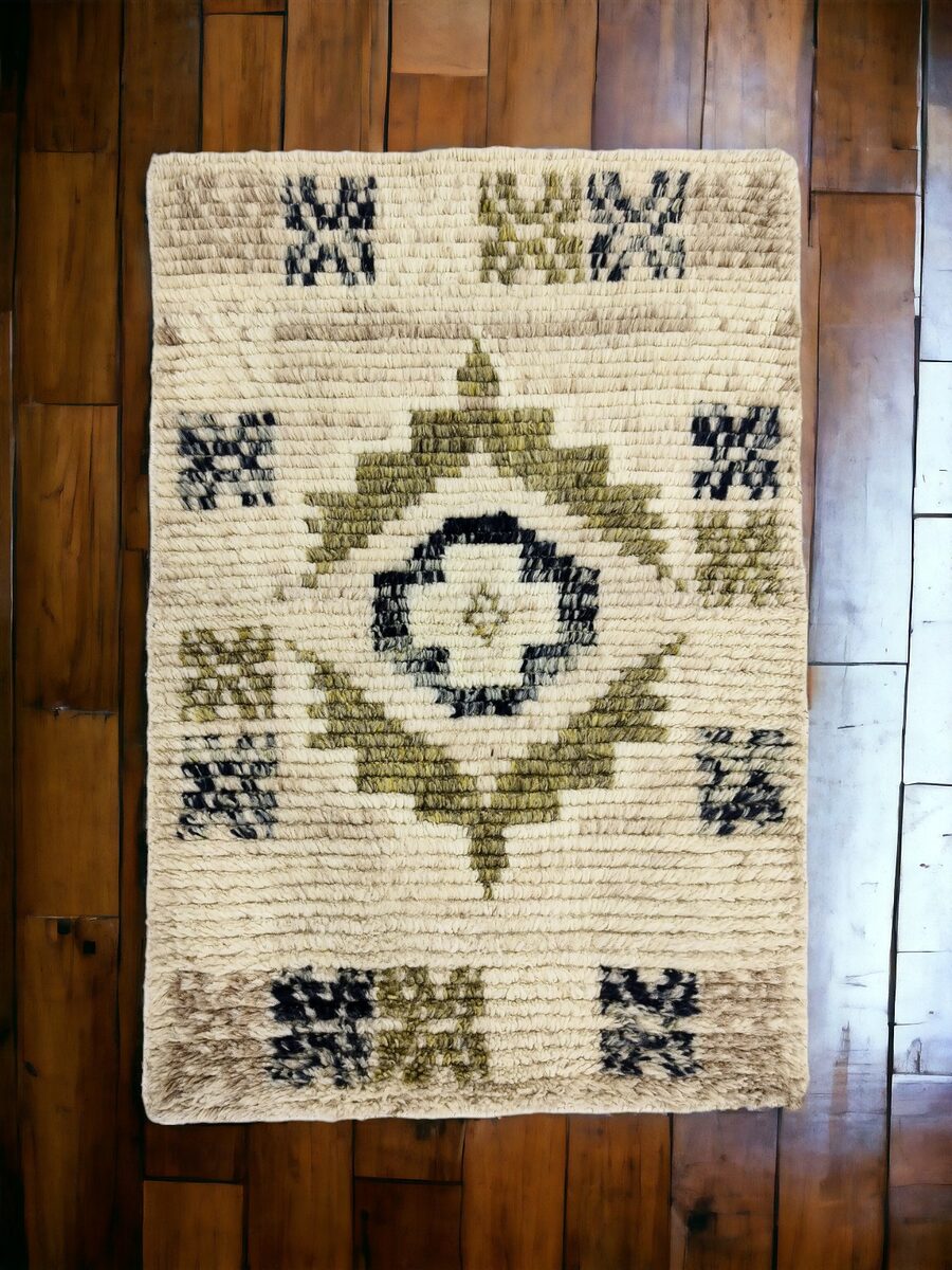 Green and black kilim rug