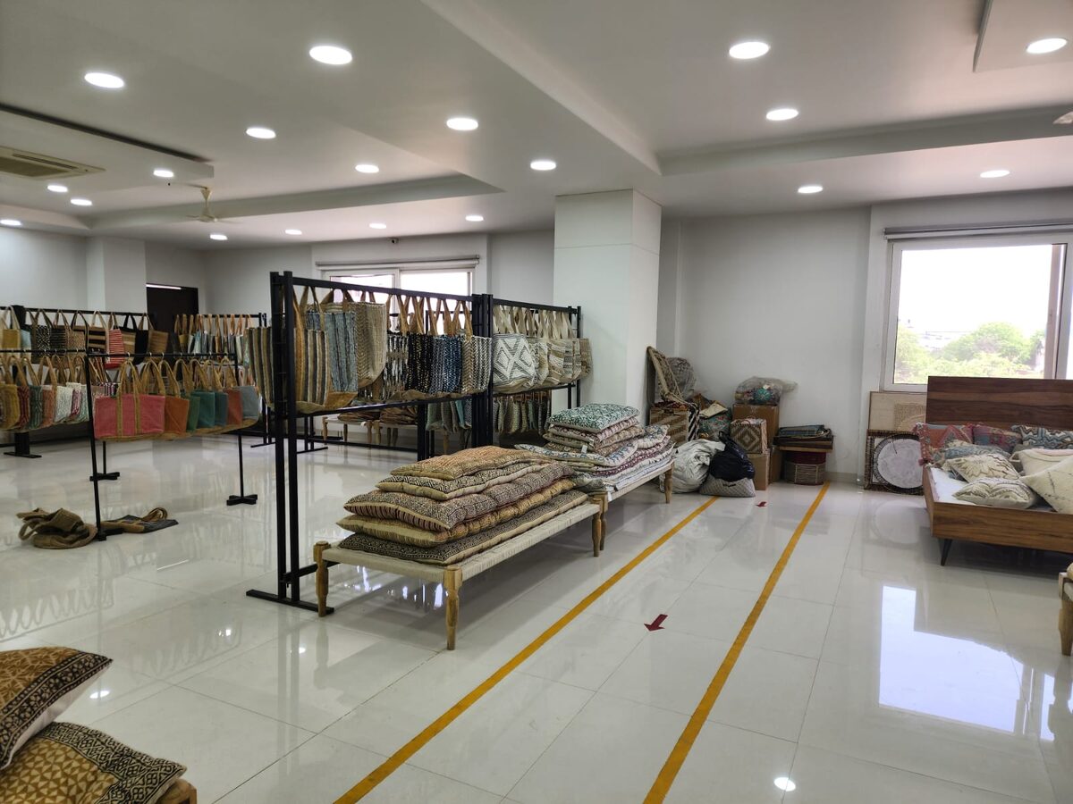 Showroom floor with displays and samples